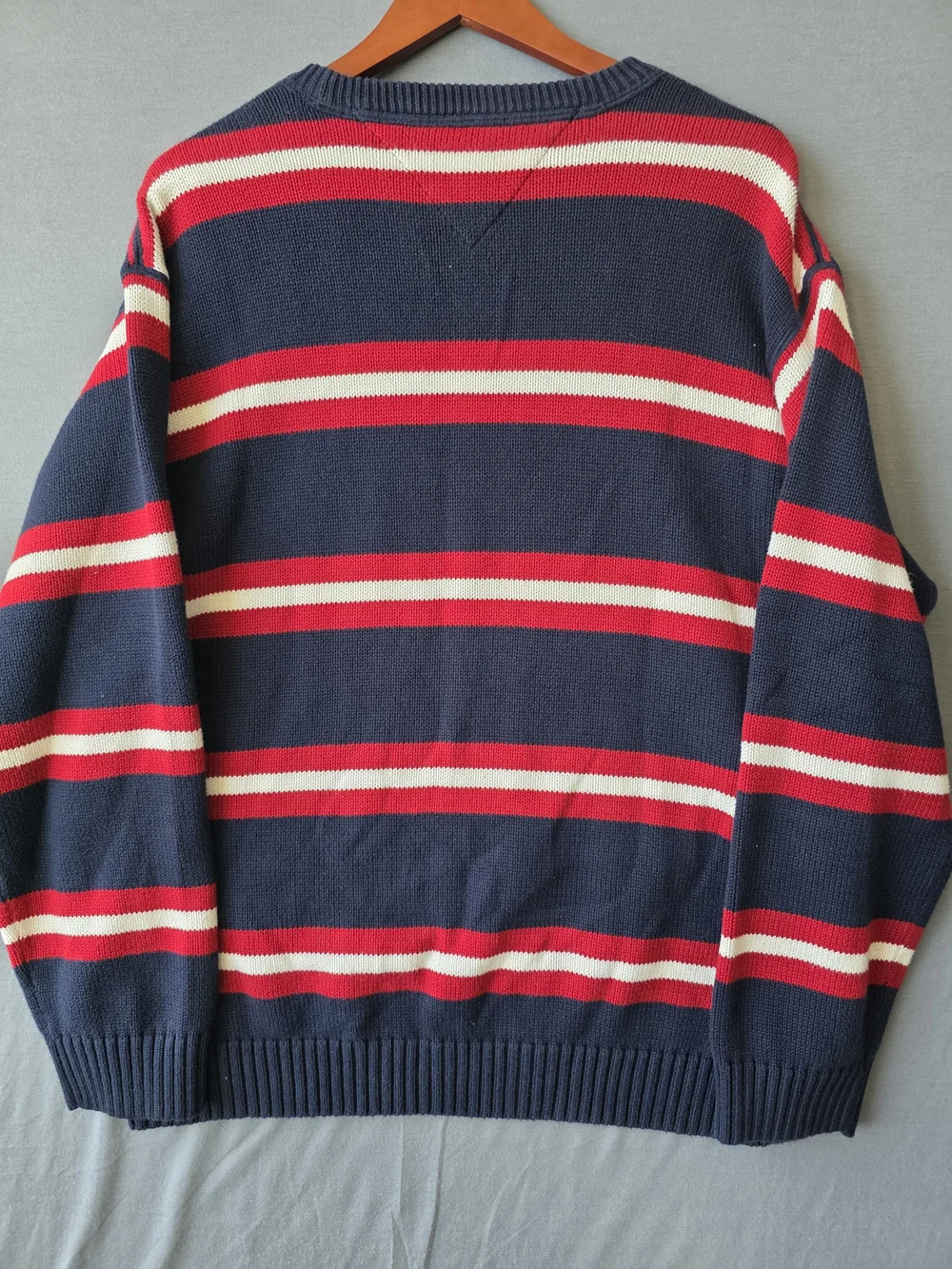 Tommy Hilfiger Men’s XXL Striped Crest Sweater Navy Red Cream Preppy Y2K